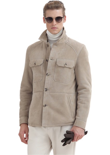 Bej Regular Fit Gömlek Yaka Casual Kürk Deri Mont indirimleri