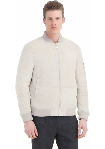 Bej Regular Fit Dik Yaka Casual Kürk Deri Mont modelleri