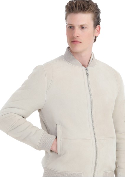 Bej Regular Fit Dik Yaka Casual Kürk Deri Mont fırsatları