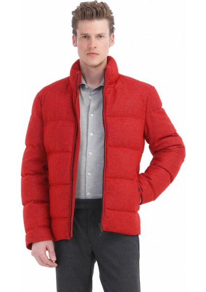 Kırmızı Regular Fit Dik Yaka Casual Dokuma Mont