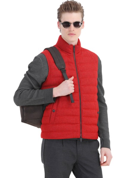 Kırmızı Regular Fit Dik Yaka Casual Dokuma Spor Yelek