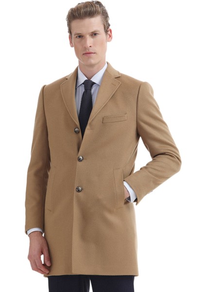 Deve Tüyü Regular Fit Kelebek Yaka Klasik Dokuma Palto
