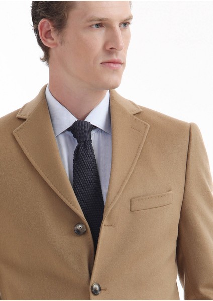 Deve Tüyü Regular Fit Kelebek Yaka Klasik Dokuma Palto fırsatları