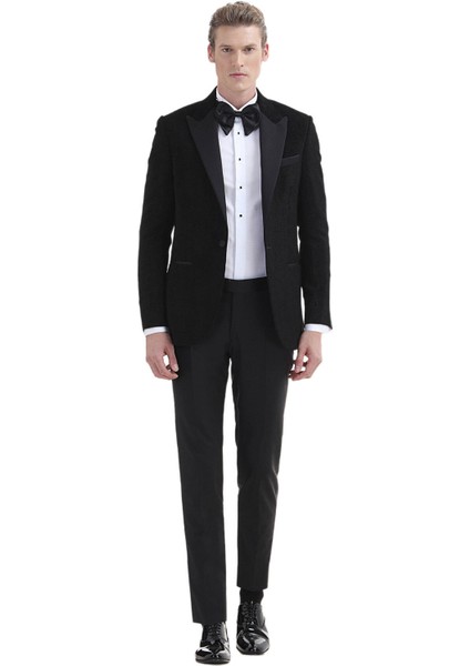 Siyah Desenli Thin&taller Slim Fit Kruvaze Yaka Dokuma Smokin Takım Elbise fiyatları