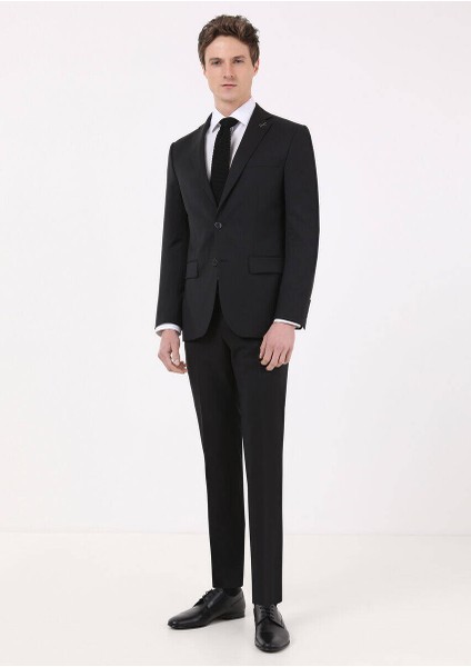 Siyah Düz Modern Fit %100 Yün Takım Elbise modelleri