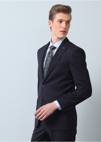 Lacivert Düz Modern Fit %100 Yün Takım Elbise fiyatları