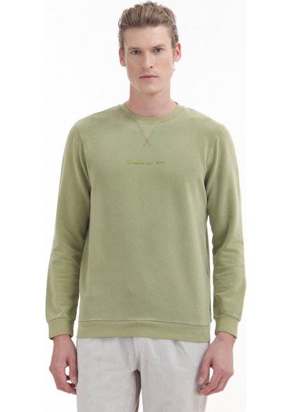 Yeşil Bisiklet Yaka Baskılı Sweatshırt