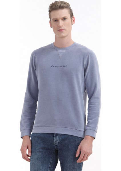 Lila Bisiklet Yaka Baskılı Sweatshırt