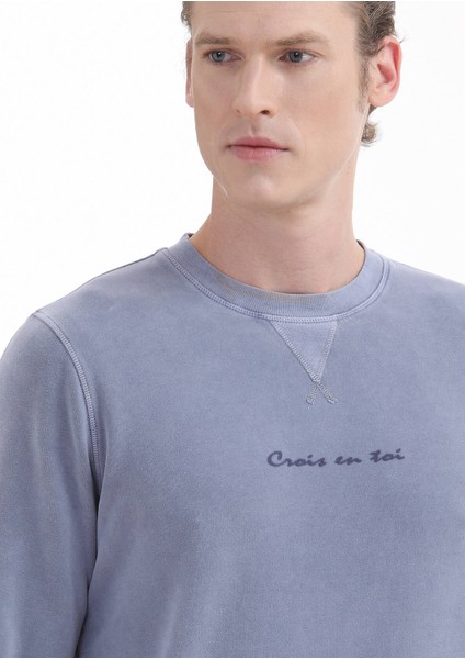 Lila Bisiklet Yaka Baskılı Sweatshırt modelleri