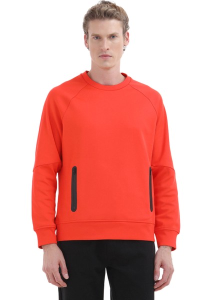 Turuncu Bisiklet Yaka Düz Sweatshırt