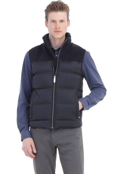 Lacivert Regular Fit Dik Yaka Casual Dokuma Spor Yelek