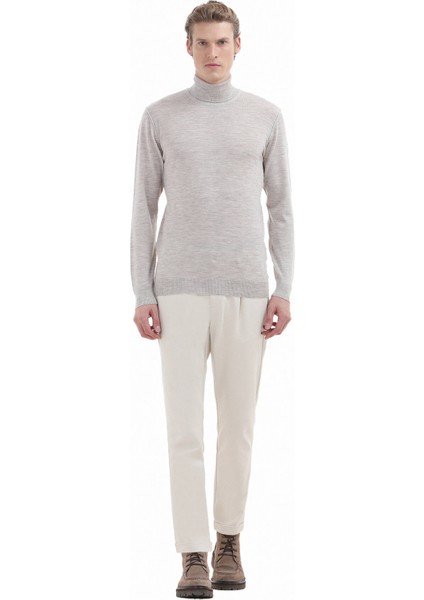 Açık Bej Tam Balıkçı Yaka Düz Örgü %100 Yün Triko Kazak fiyatları