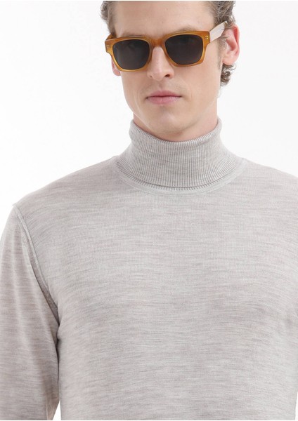 Açık Bej Tam Balıkçı Yaka Düz Örgü %100 Yün Triko Kazak modelleri