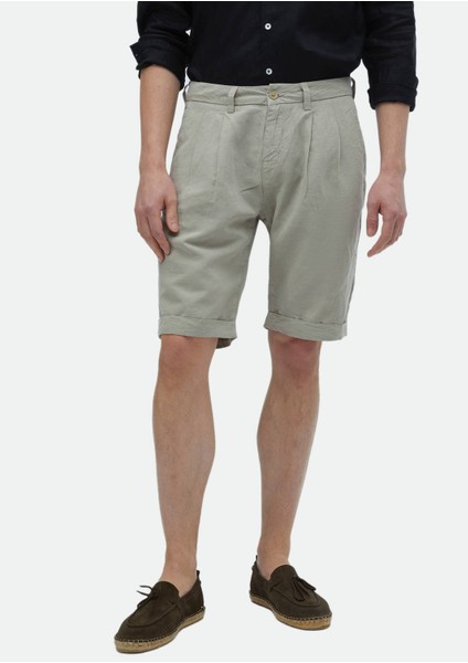 Bej Düz Dokuma Carrot Fit Casual %100 Pamuk Bermuda fiyatları