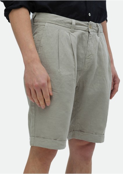 Bej Düz Dokuma Carrot Fit Casual %100 Pamuk Bermuda modelleri