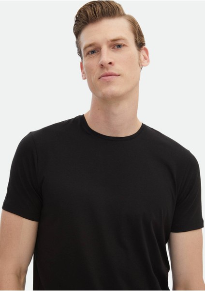 Siyah Düz Pamuk Karışımlı T-Shirt fırsatları