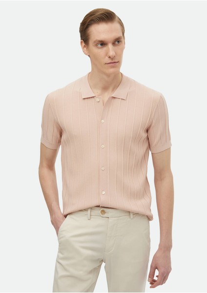 Pembe Polo Yaka Jakarlı Triko