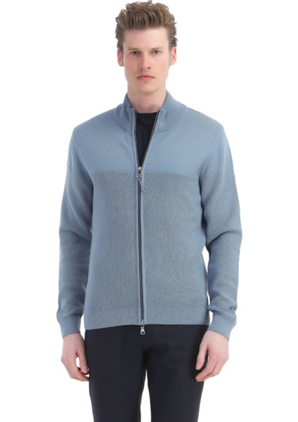 Mavi Bisiklet Yaka Selanik Pamuk Karışımlı Hırka