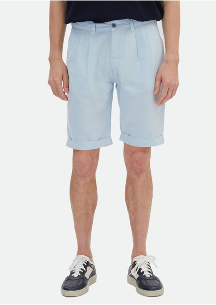 Açık Mavi Düz Dokuma Carrot Fit Casual %100 Pamuk Bermuda fiyatları