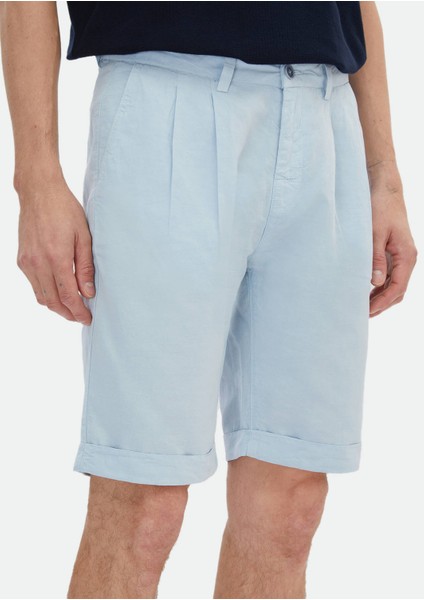 Açık Mavi Düz Dokuma Carrot Fit Casual %100 Pamuk Bermuda modelleri