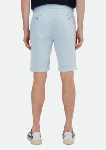 Açık Mavi Düz Dokuma Carrot Fit Casual %100 Pamuk Bermuda fırsatları