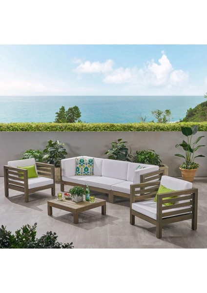 Antero 3+1+1 Bahçe Balkon Teras Ahşap Oturma Grubu (beyaz)