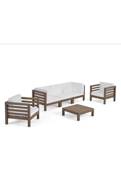 Antero 3+1+1 Bahçe Balkon Teras Ahşap Oturma Grubu (beyaz)