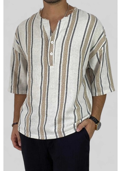Oversize Yazlık Keten Yarım Gömlek