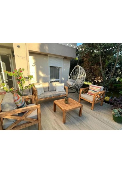 Nora 2+1+1 Bahçe Balkon Teras Ahşap Oturma Grubu