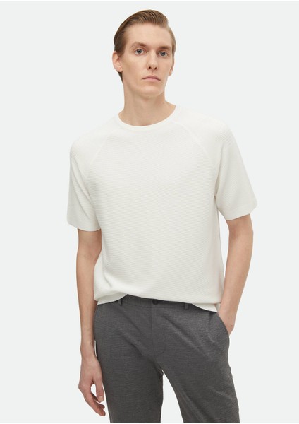 Ekru Bisiklet Yaka Jakarlı Triko