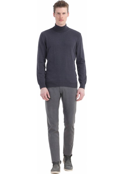 Mor Tam Balıkçı Yaka Jakarlı Yün Karışımlı Triko Kazak fiyatları