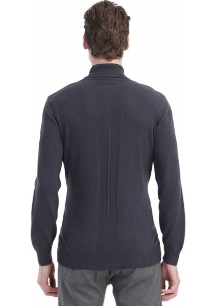 Mor Tam Balıkçı Yaka Jakarlı Yün Karışımlı Triko Kazak indirimleri