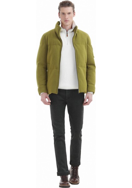 Yağ Yeşili Regular Fit Dik Yaka Casual Dokuma Mont fiyatları