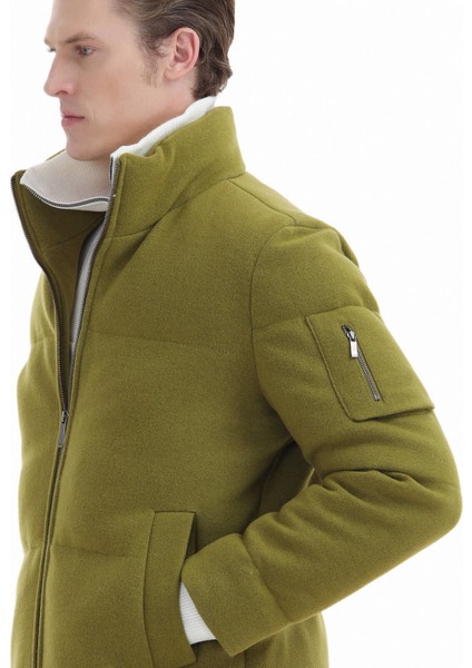 Yağ Yeşili Regular Fit Dik Yaka Casual Dokuma Mont modelleri