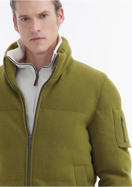 Yağ Yeşili Regular Fit Dik Yaka Casual Dokuma Mont indirimleri