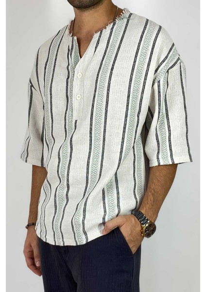 Oversize Yazlık Keten Yarım Gömlek