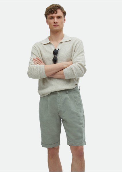 Açık Yeşil Düz Dokuma Carrot Fit Casual %100 Pamuk Bermuda fiyatları