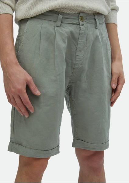 Açık Yeşil Düz Dokuma Carrot Fit Casual %100 Pamuk Bermuda fırsatları