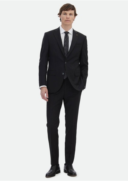 Siyah Düz Modern Fit Yün Karışımlı Takım Elbise fiyatları