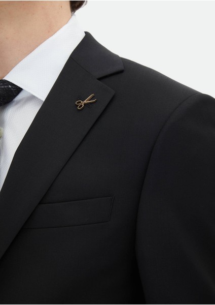 Siyah Düz Modern Fit Yün Karışımlı Takım Elbise fırsatları