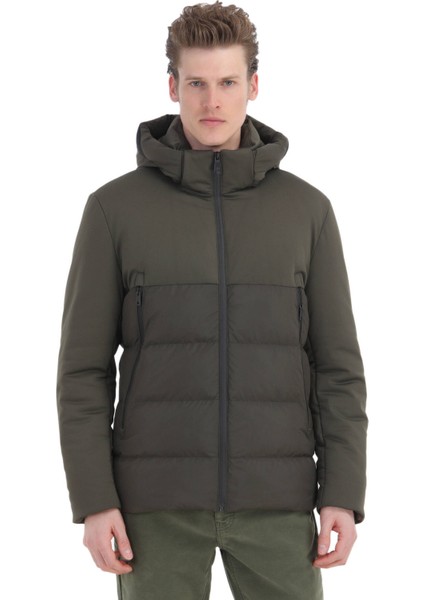 Haki Regular Fit Kapüşonlu Casual Dokuma Mont