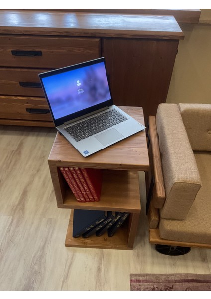 Ahşap Masif Yan Sehpa Kitaplık