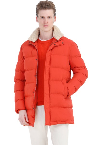 Turuncu Regular Fit Gömlek Yaka Casual Dokuma Kaban