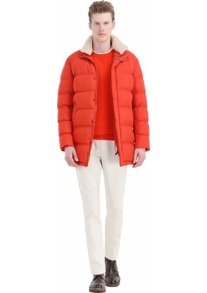 Turuncu Regular Fit Gömlek Yaka Casual Dokuma Kaban fiyatları