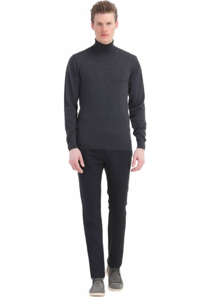 Antrasit Tam Balıkçı Yaka Düz Örgü %100 Yün Triko Kazak fiyatları