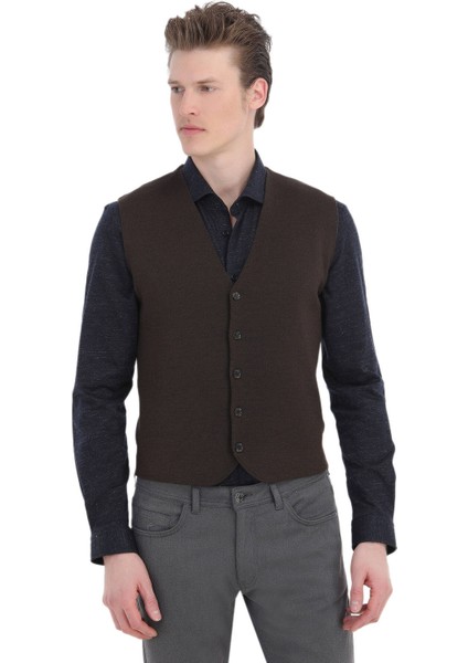 Kahverengi Regular Fit V Yaka Casual Örme Triko Yelek fırsatları