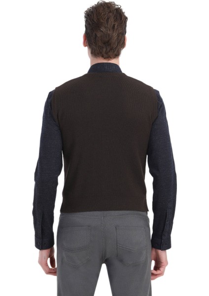 Kahverengi Regular Fit V Yaka Casual Örme Triko Yelek indirimleri