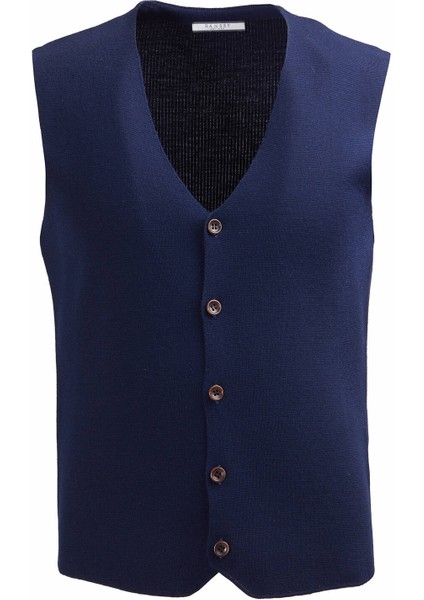 Lacivert Regular Fit V Yaka Casual Örme Triko Yelek