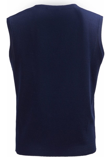 Lacivert Regular Fit V Yaka Casual Örme Triko Yelek modelleri