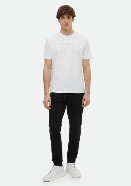 Beyaz Baskılı Bisiklet Yaka %100 Pamuk T-Shirt fiyatları